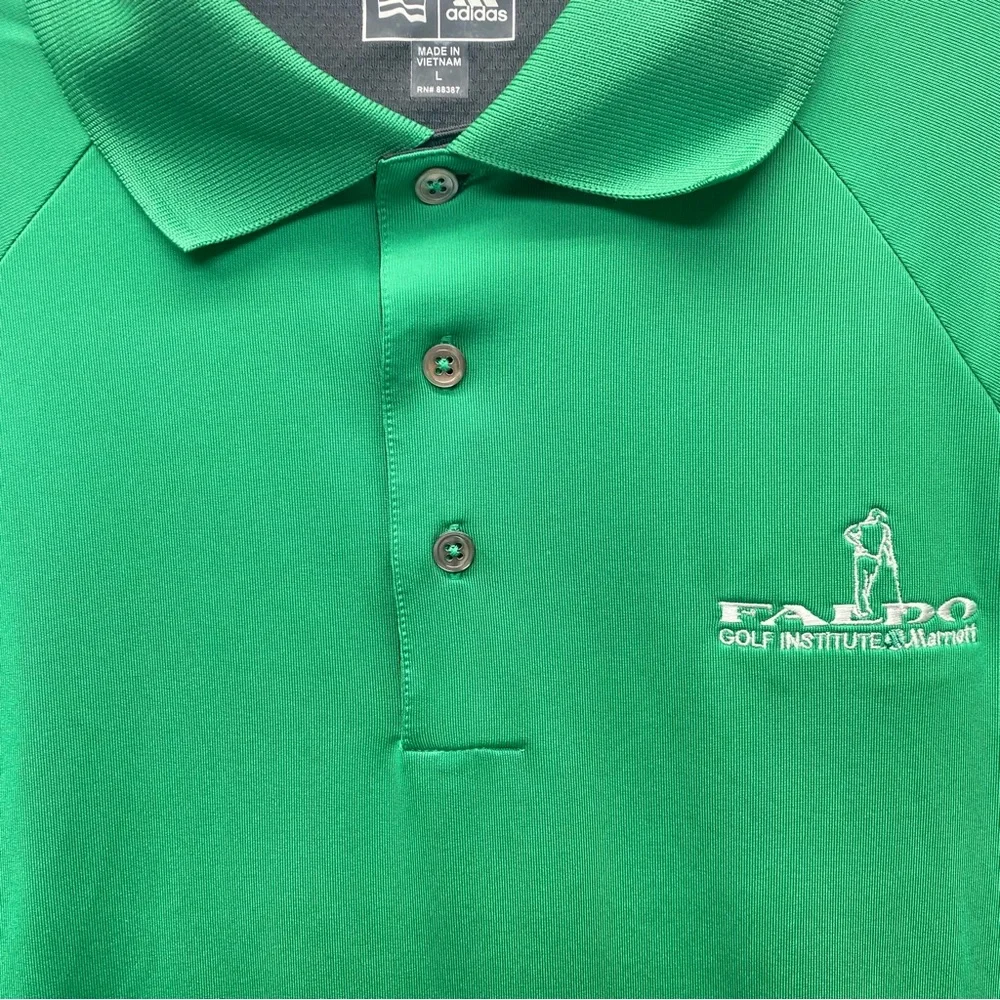 Adidas Clima Cool Mens Large Green White Golf Polo Faldo Golf Institute Marriott